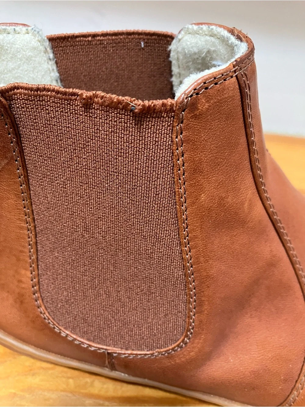 Mukishoes Barefoot Chelsea Boots Caramel Burel Wool Lined Handmade 38